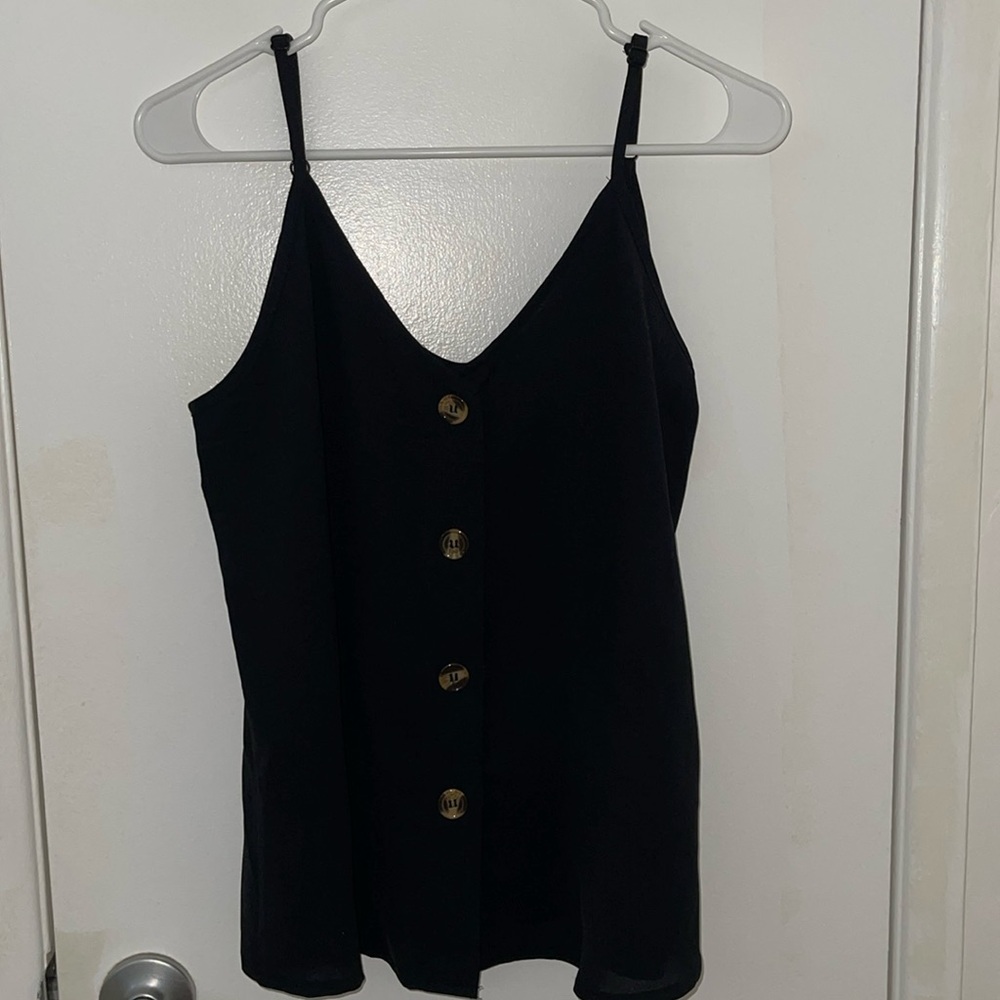 NWOT Black Button Up Tank Top Blouse with Adjustable Straps - Women’s Small